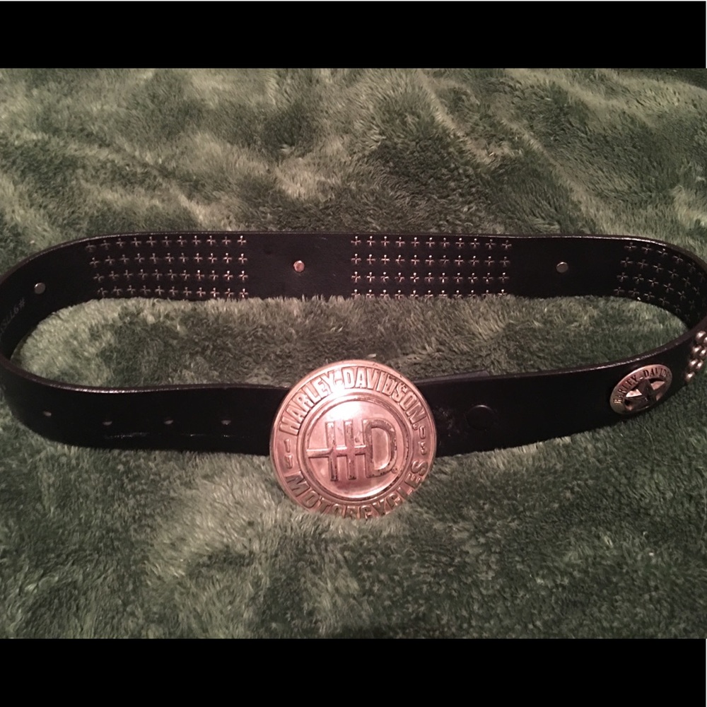 Black leather Harley Davidson studded belt